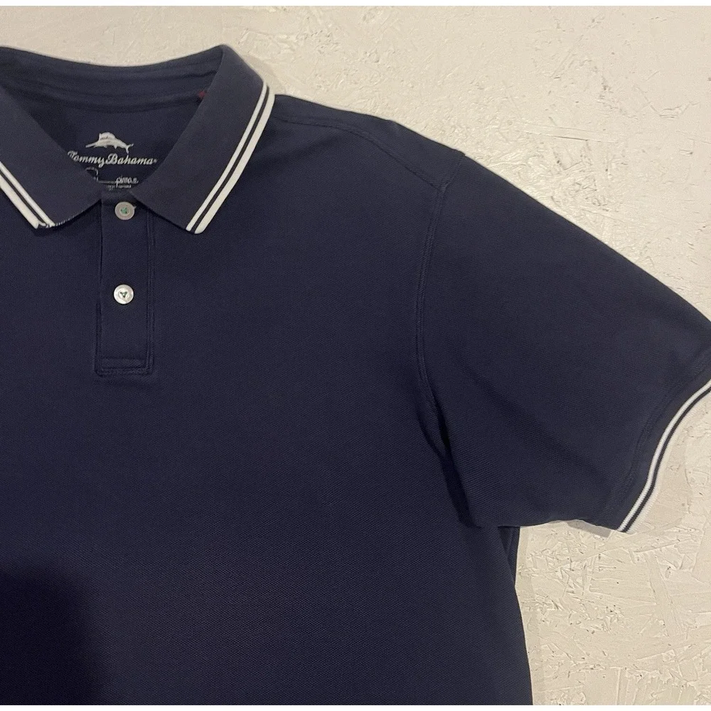 Tommy Bahama Polo Shirt Mens L Blue Supima Cotton‎ Short Sleeve Beach Comfort